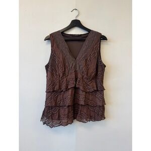 Vintage Venezia Shirt Womens Large Brown Lace Sleeveless Layered Top Blouse Y2K